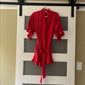 Victoria’s Secret Red Satin Tie-Waist Kimono mini robe ruffles XS